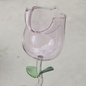 Pink Rose Wine Glasses with Green Leaf Stems